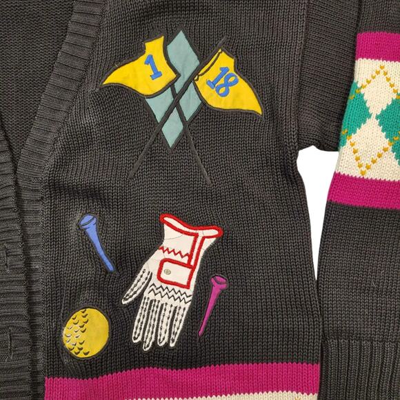 VTG LIZI RUCH Women's Black Golf Prep Cardigan Sweater Size S **PLEASE READ** - Picture 3 of 9